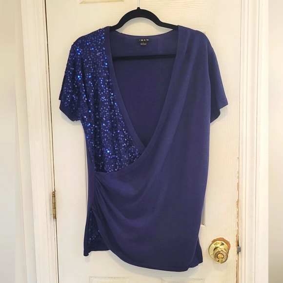 Iman Sparkley Blue Accent Sweater Large - Picture 1 of 9